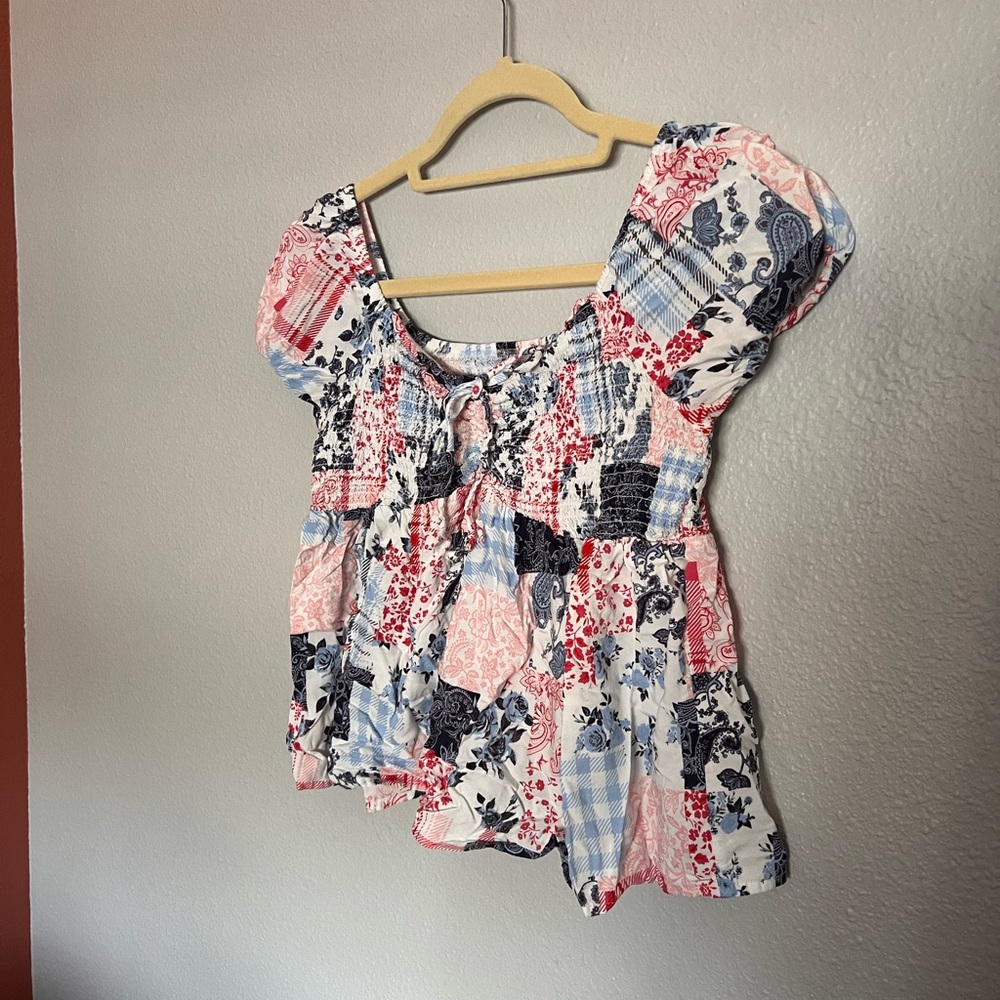 Patchwork Puff Sleeve Top - image 2